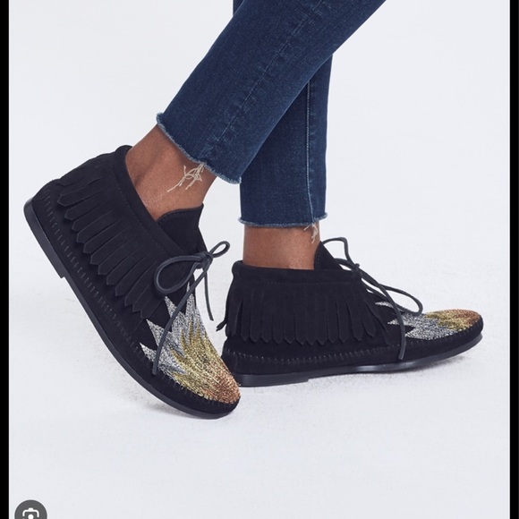 MINNETONKA X MOTHER SUEDE METALLIC MOCCASINS NEVER WORN ORIGINAL BOX SZ. 7 - Picture 5 of 5